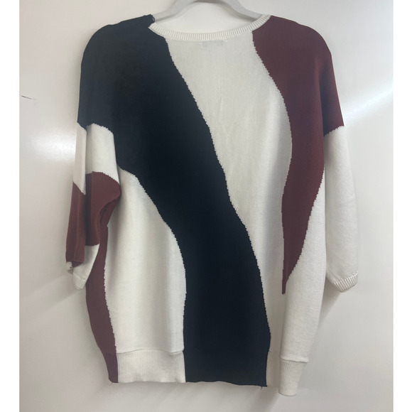 Chico's Abstract Print Intarsia Sweater Sz 1 (M) Pullover Dolman Sleeves Classic - Picture 4 of 9